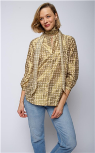 Emily van den Bergh khaki flower blouse