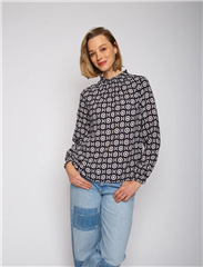 Emily van den Bergh navy taupe dots blouse