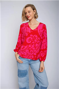 Emily van den Bergh red pink flowers blouse1