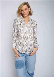 Emily van den Bergh taupe white chains blouse