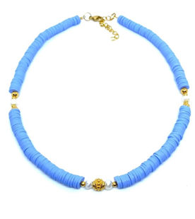 Lavendel blauwe katsuki ketting met goud en zoetwaterparel 6 mm doorsneel