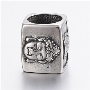 Stainless steel stoere vierkante kraal met buddha antiek zilver 12x13x11 mm